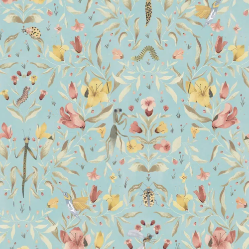 Papel pintado de estampado floral en color azul Meriggio 00081