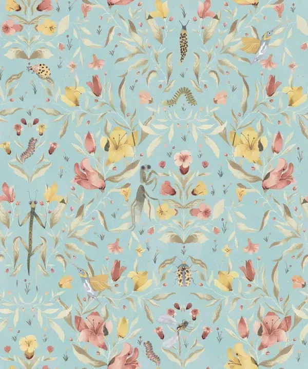 Papel pintado de estampado floral en color azul Meriggio 00081