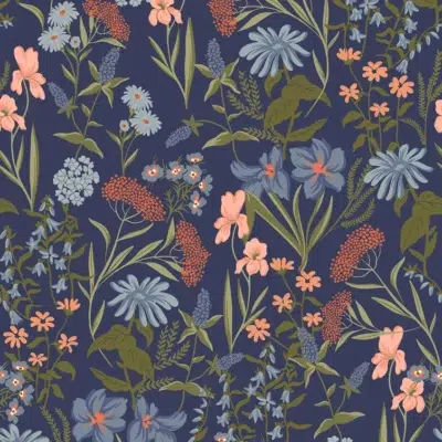Papel pintado de estampado floral en color azul Sambuco 00091
