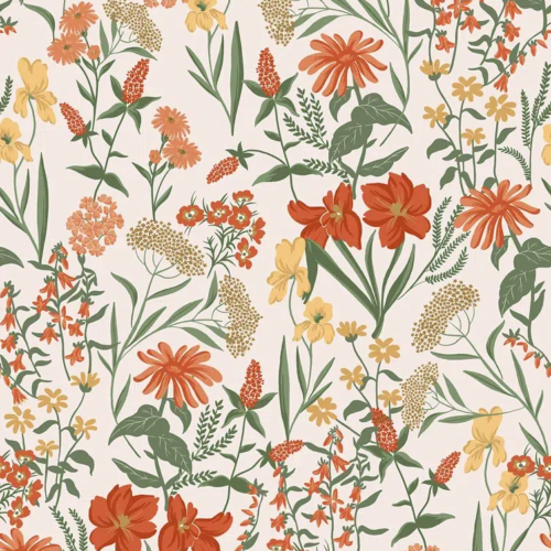Papel pintado de estampado floral multicolor Sambuco 00092