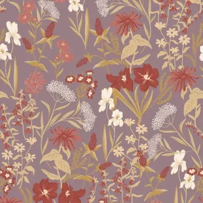 Papel pintado de estampado floral en color rojo Sambuco 00094
