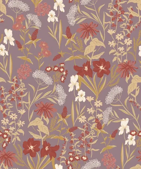Papel pintado de estampado floral en color rojo Sambuco 00094