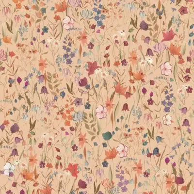Papel pintado estampado floral en color naranja Campo Fiorito 00102