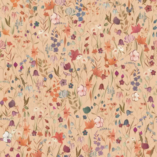 Papel pintado estampado floral en color naranja Campo Fiorito 00102