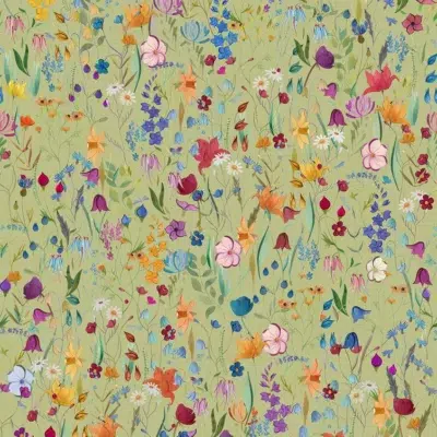 Papel pintado estampado floral en color verde Campo Fiorito 00103