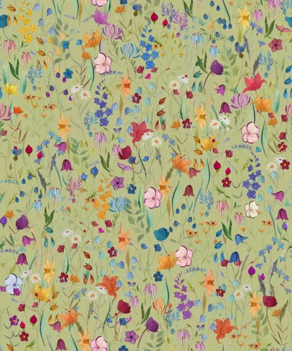 Papel pintado estampado floral en color verde Campo Fiorito 00103