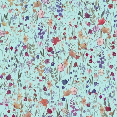 Papel pintado estampado floral en color azul Campo Fiorito 00104
