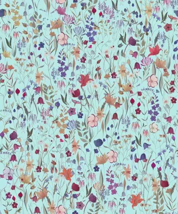 Papel pintado estampado floral en color azul Campo Fiorito 00104
