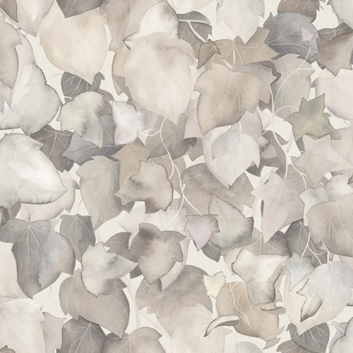 Papel pintado de hojas en color gris Edera 00112