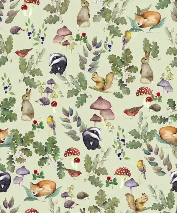 Papel pintado de animales en color verde Sottobosco 00122