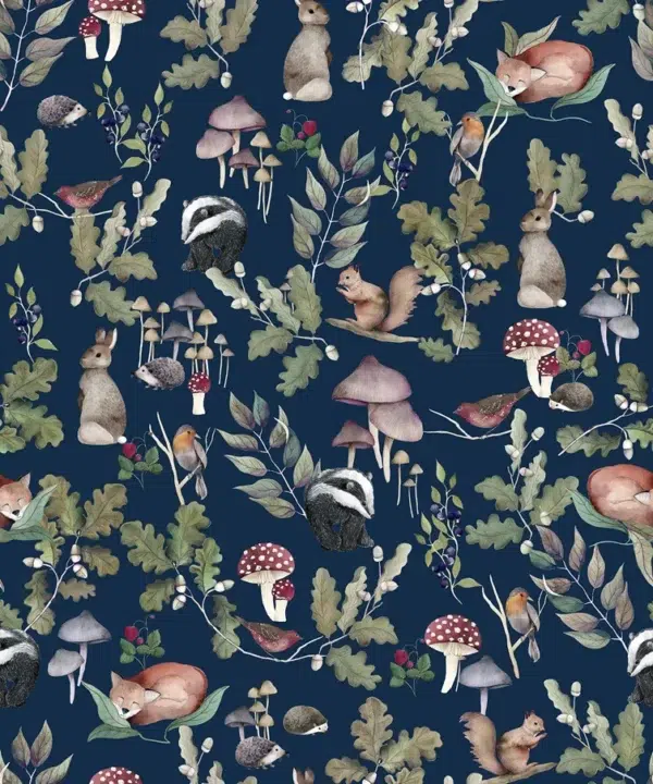Papel pintado de animales en color azul Sottobosco 00124