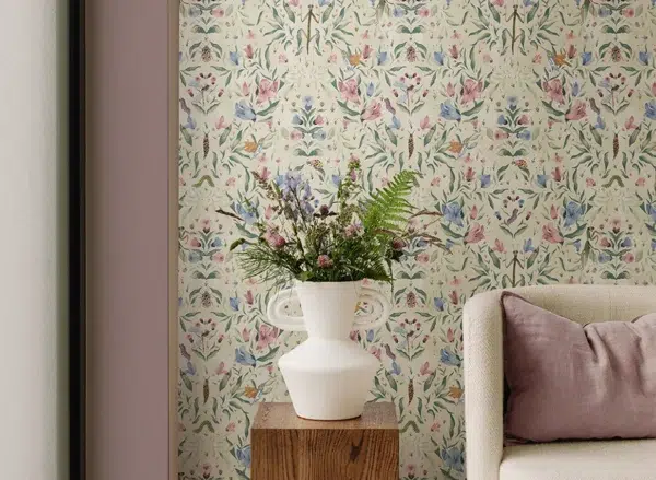Papel pintado de estampado floral en color azul Meriggio 00081 - Imagen 3