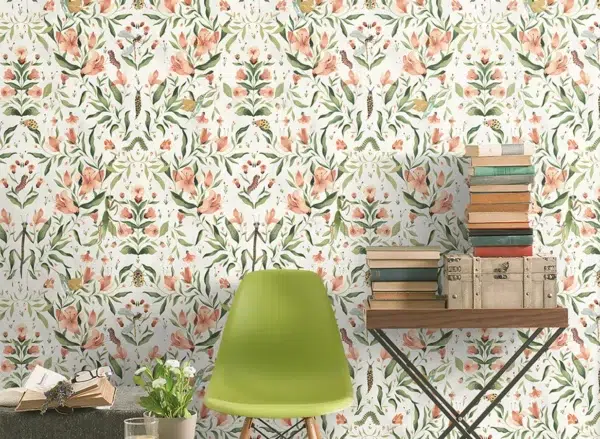 Papel pintado de estampado floral en color azul Meriggio 00081 - Imagen 4