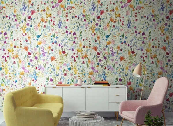 Papel pintado estampado floral en color verde Campo Fiorito 00103 - Imagen 4