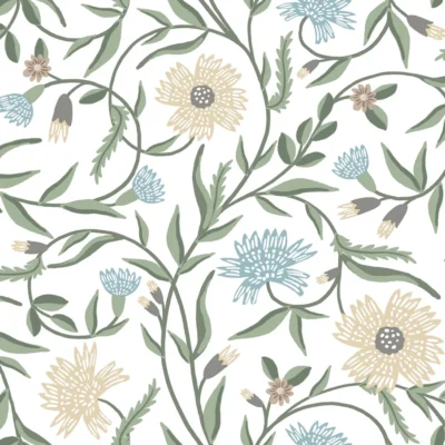Papel pintado de estampado floral en color blanco Aster RF7431