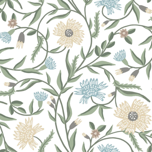 Papel pintado de estampado floral en color blanco Aster RF7431