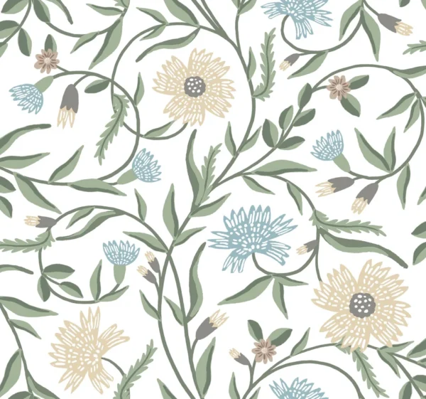 Papel pintado de estampado floral en color blanco Aster RF7431