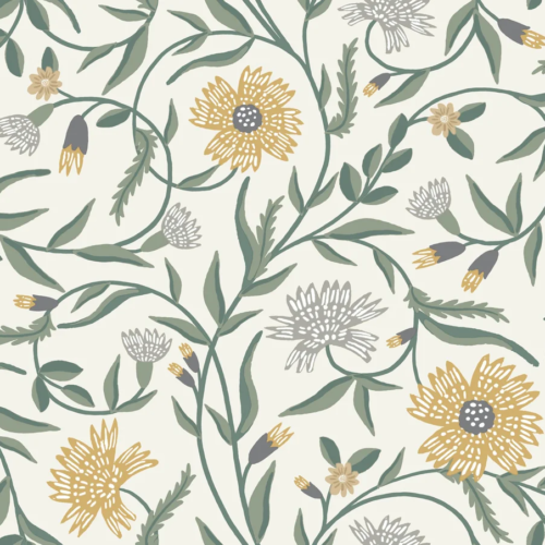 Papel pintado de estampado floral en color beige Aster RF7432
