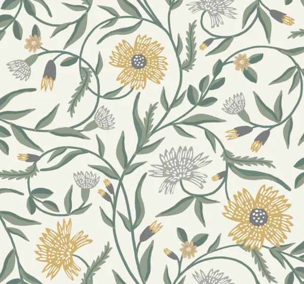 Papel pintado de estampado floral en color beige Aster RF7432