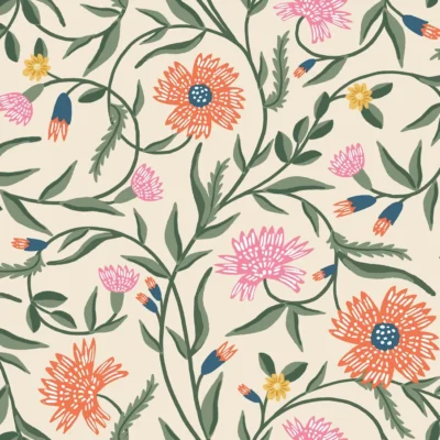Papel pintado de estampado floral en color beige Aster RF7433