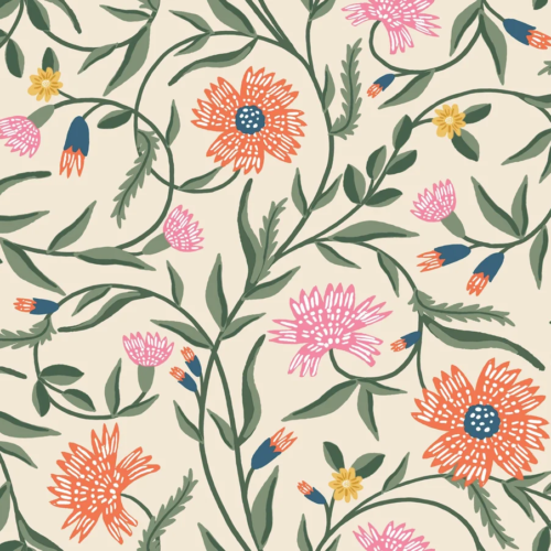 Papel pintado de estampado floral en color beige Aster RF7433