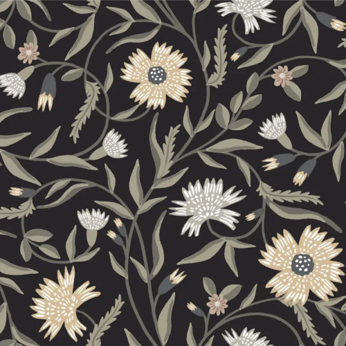 Papel pintado de estampado floral en color negro Aster RF7434