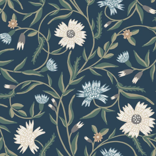 Papel pintado de estampado floral en color azul Aster RF7435
