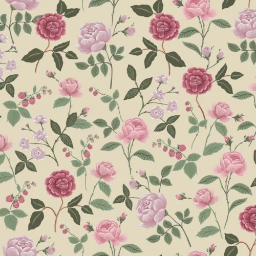 Papel pintado de estampado floral en color beige Roses RF7541