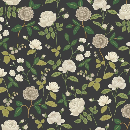 Papel pintado de estampado floral en color negro Roses RF7542