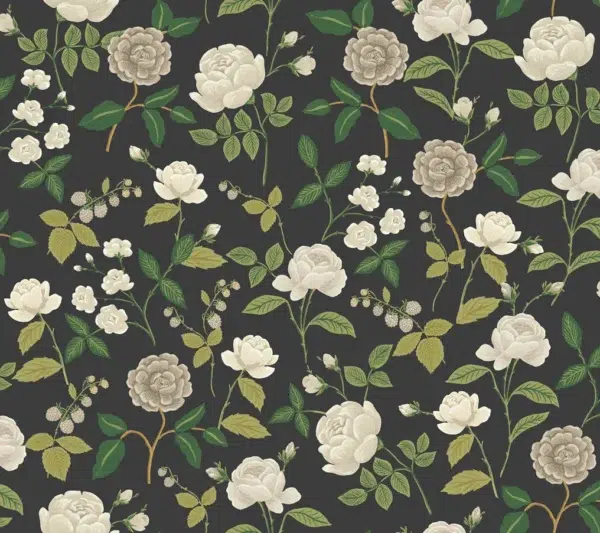 Papel pintado de estampado floral en color negro Roses RF7542