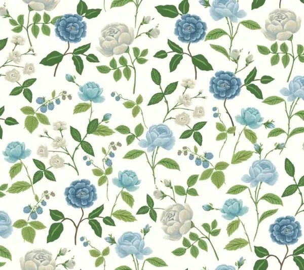 Papel pintado de estampado floral en color blanco Roses RF7543