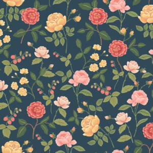 Papel pintado de estampado floral en color azul Roses RF7544