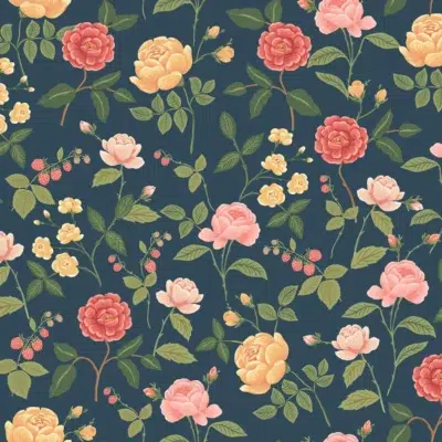 Papel pintado de estampado floral en color azul Roses RF7544