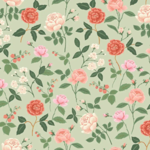 Papel pintado de estampado floral en color verde Roses RF7545
