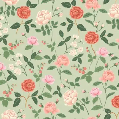 Papel pintado de estampado floral en color verde Roses RF7545