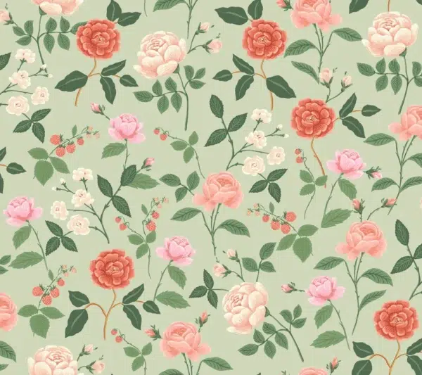 Papel pintado de estampado floral en color verde Roses RF7545