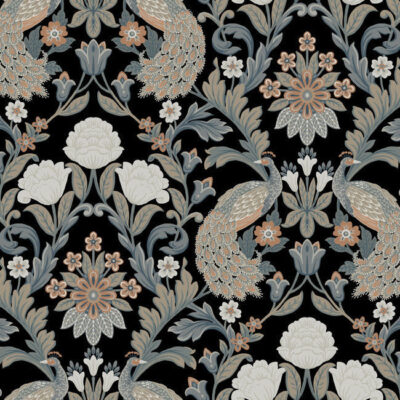 Papel pintado de estampado floral en color negro Plume Dynasty AC9101
