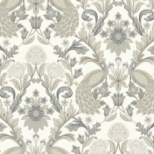 Papel pintado de estampado floral en color gris Plume Dynasty AC9102