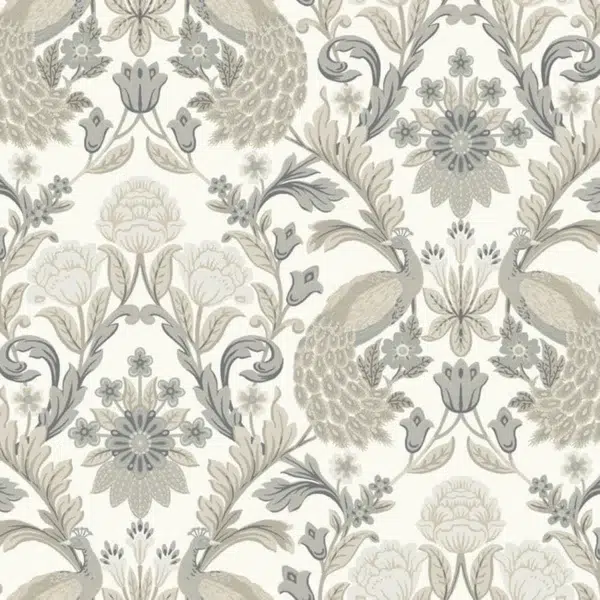 Papel pintado de estampado floral en color gris Plume Dynasty AC9102