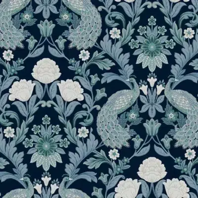 Papel pintado de estampado floral en color azul Plume Dynasty AC9103
