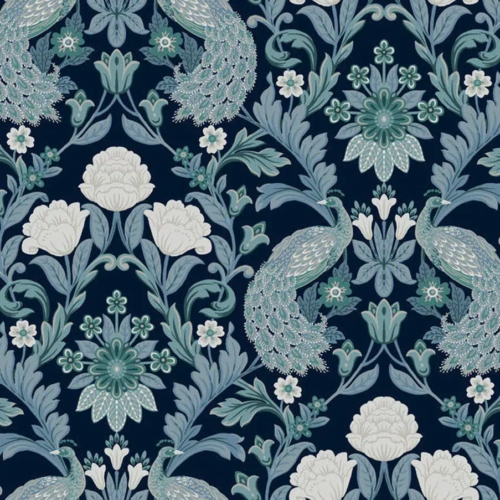 Papel pintado de estampado floral en color azul Plume Dynasty AC9103