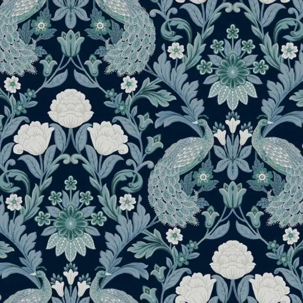 Papel pintado de estampado floral en color azul Plume Dynasty AC9103
