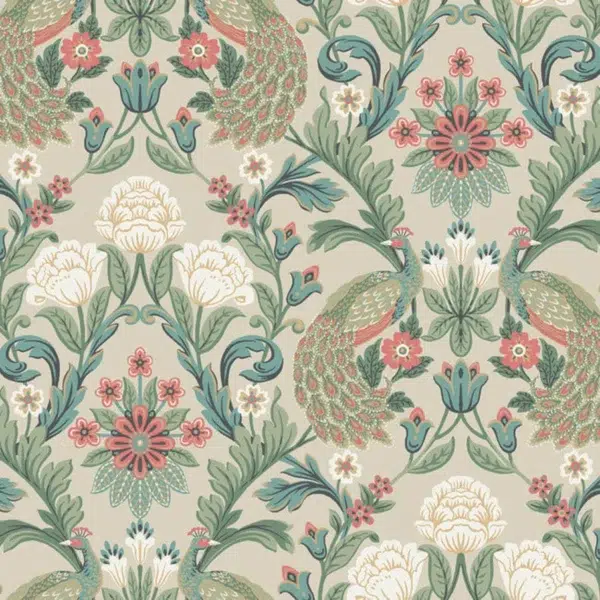 Papel pintado de estampado floral en color verde Plume Dynasty AC9104