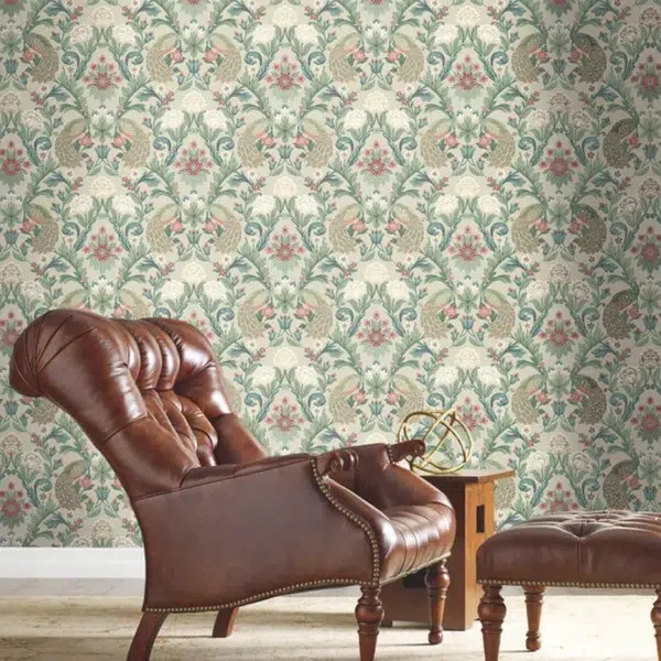 Papel pintado de estampado floral en color verde Plume Dynasty AC9104 - Imagen 4