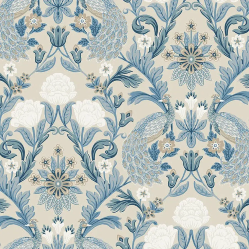 Papel pintado de estampado floral en color azul Plume Dynasty AC9105