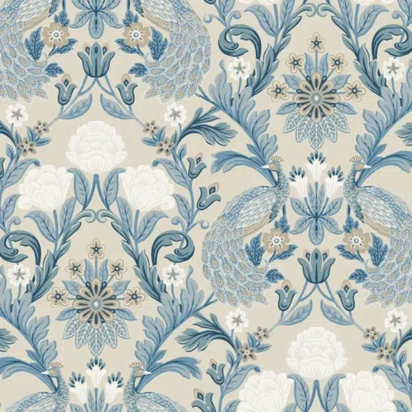 Papel pintado de estampado floral en color azul Plume Dynasty AC9105
