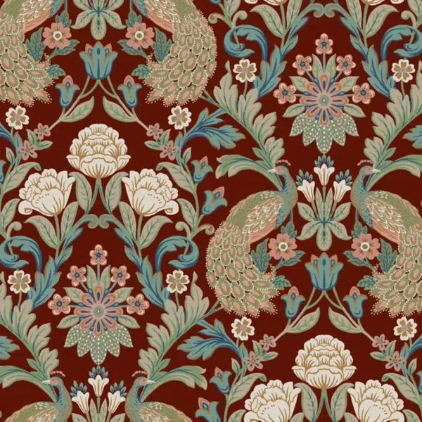 Papel pintado de estampado floral en color rojo Plume Dynasty AC9106