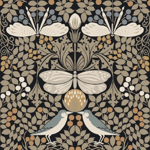Papel pintado de hojas en color negro Butterfly Garden AC9162