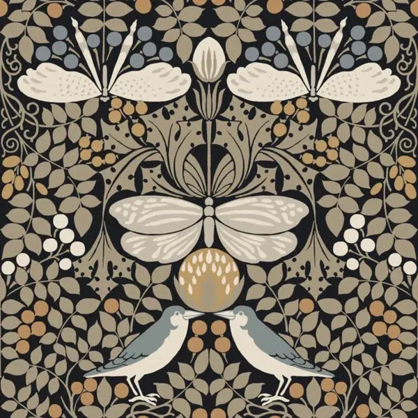 Papel pintado de hojas en color negro Butterfly Garden AC9162