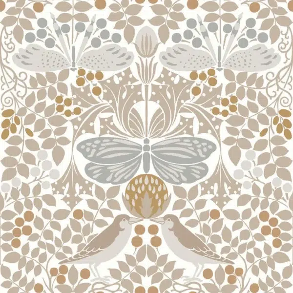 Papel pintado de hojas en color gris Butterfly Garden AC9163